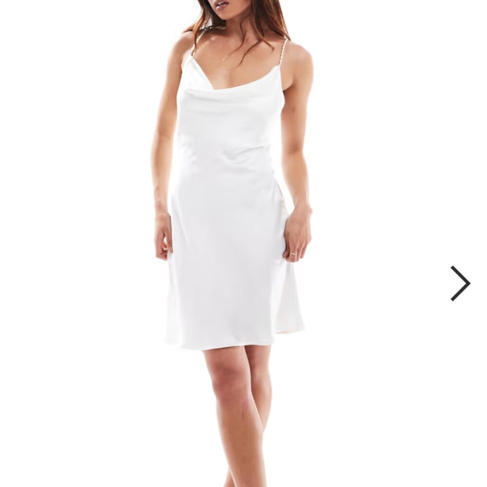 Six Stories Bridal pearl embellished back mini dress in white